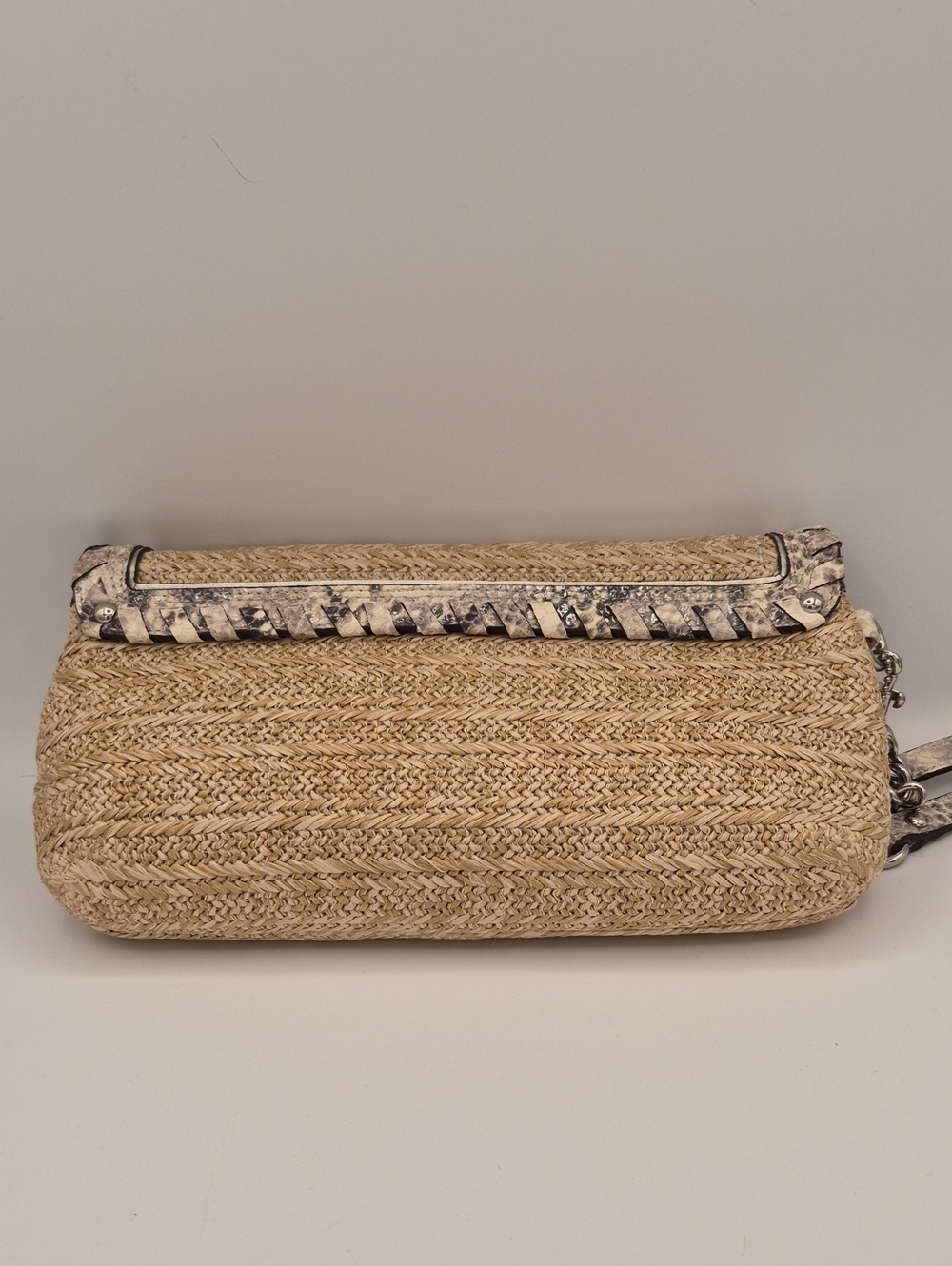 Coach Hampton Straw Clutch Wristlet Python Leather Trim Turnlock 47440 - Picture 5 of 12